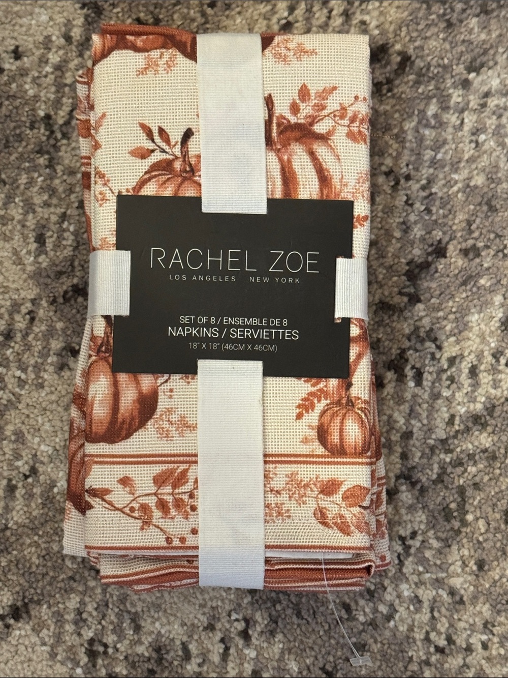 Rachel Zoe Rust Pumpkin harvest Fall Toile Napkins - Cream Ground (Set of 8) new